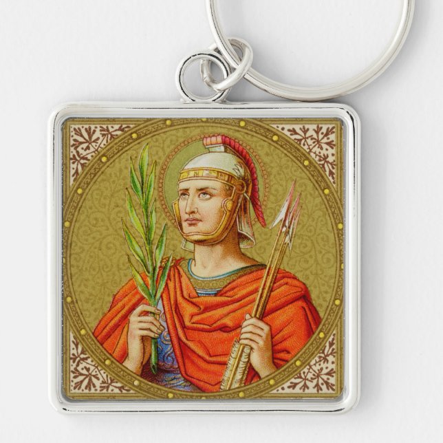 Saint Sebastian (SNV 24) Fyrkantig Silverfärgad Nyckelring (Framsidan)