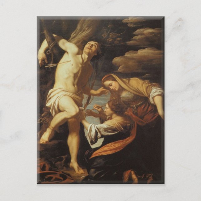 Saint Sebatian Tended av Heliga Women-Eugene Del Vykort (Framsida)