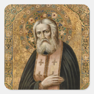 Saint-Seraphim av Sarov-ortodoxa Christian Icon Fyrkantigt Klistermärke