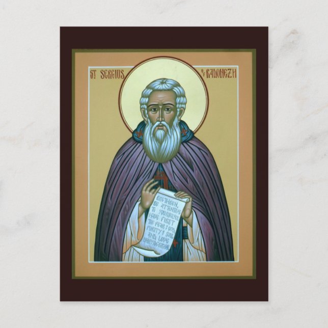 Saint Sergius av Radonezh Prayer Card Vykort (Framsida)