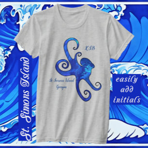 Saint Simons Island GA Brilliant Blue Octopus T Shirt