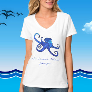Saint Simons Island GA Ocean Blue Octopus T-Shirt