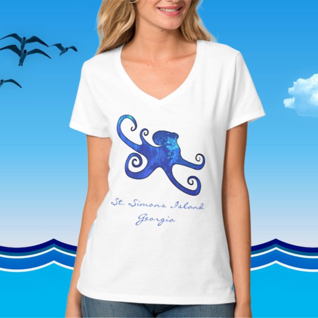 Saint Simons Island GA Ocean Blue Octopus T-Shirt (Skapare uppladdad)