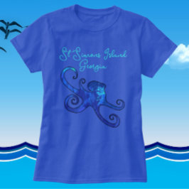 Saint Simons Island Georgia Blue Octopus T Shirt