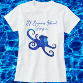 Saint Simons Island Georgia Blue Octopus T-Shirt