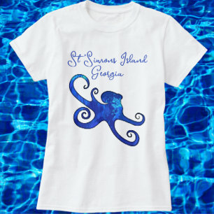 Saint Simons Island Georgia Blue Octopus T-Shirt