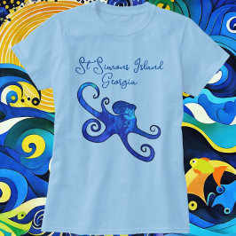 Saint Simons Island Georgia Blue Octopus T Shirt