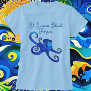 Saint Simons Island Georgia Blue Octopus T Shirt