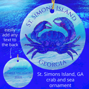 Saint Simons Island, Georgia Crab och Ocean Vinkar Julgransprydnad Keramik