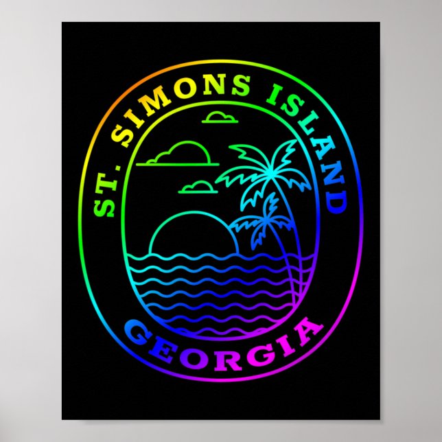 Saint Simons Island Georgia Rainbow Handflatan Trä Poster (Framsidan)