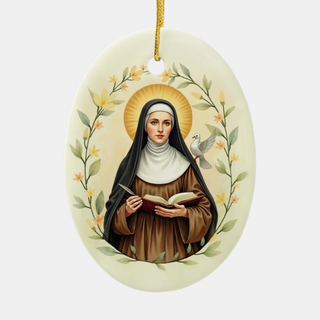 Saint Teresa av Avila Catholique Devotional Julgransprydnad Keramik (Framsidan)