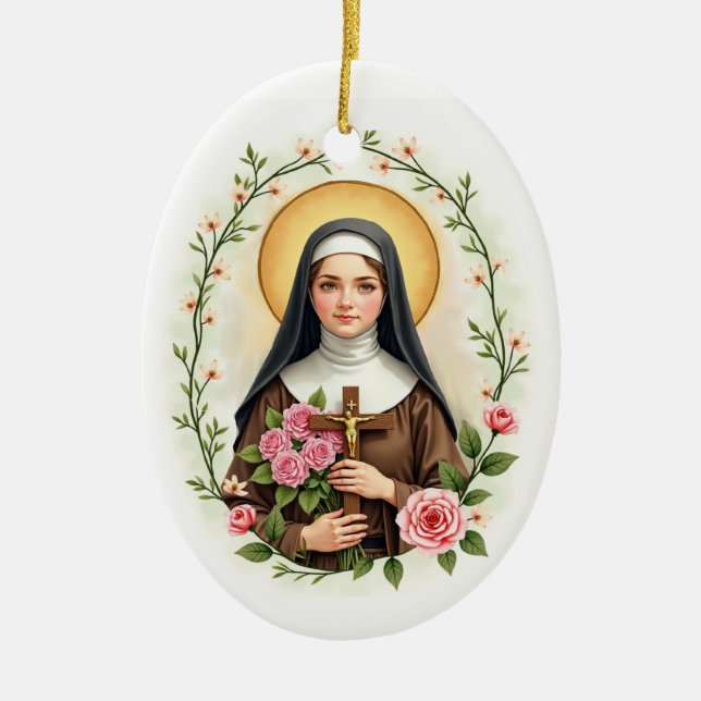 Saint Therese i Lisieux katolska prydnadsföremål Julgransprydnad Keramik (Framsidan)