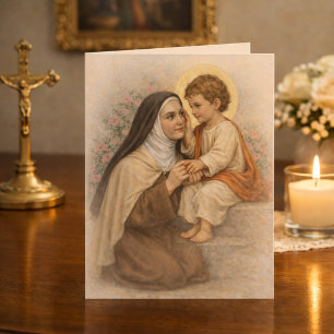 Saint Thérèse med Jesusbarnet Katolska Kort