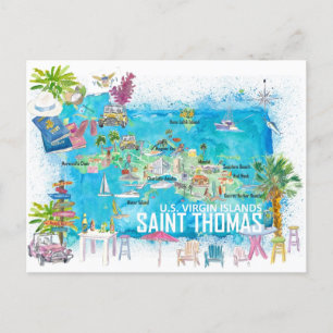 Saint Thomas USVI Illustrerad Reskarta Vykort