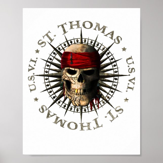Saint Thomas USVI Pirat Skull Poster (Framsidan)