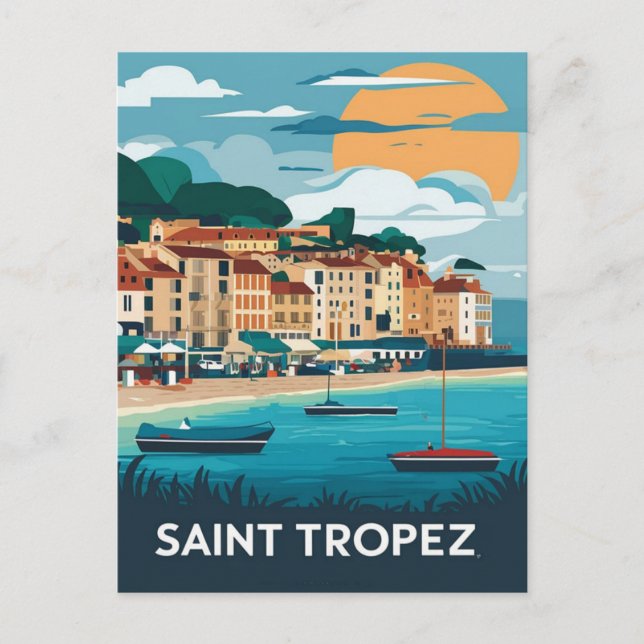 Saint Tropez Frankrike Beach Travel Vykort (Framsida)