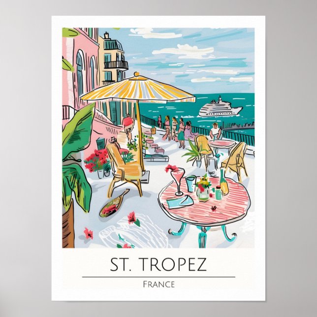 Saint Tropez Frankrike Konst Illustration Resa Poster (Framsidan)