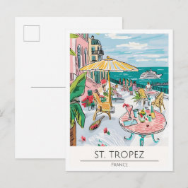 Saint Tropez Frankrike Konst Illustration Resa Vykort