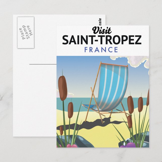 Saint-Tropez Frankrike resaffisch  Vykort (Fram/baksida)