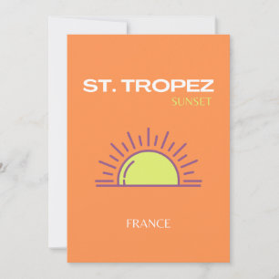 Saint Tropez, Frankrike, Sunset, Travel Art, Orang Tack Kort