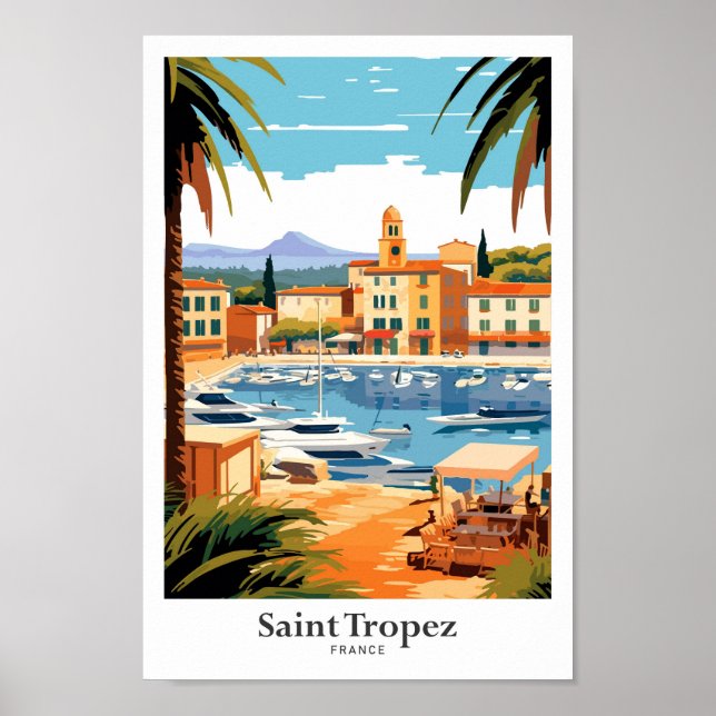 Saint Tropez Frankrike Travel Illustration Poster (Framsidan)