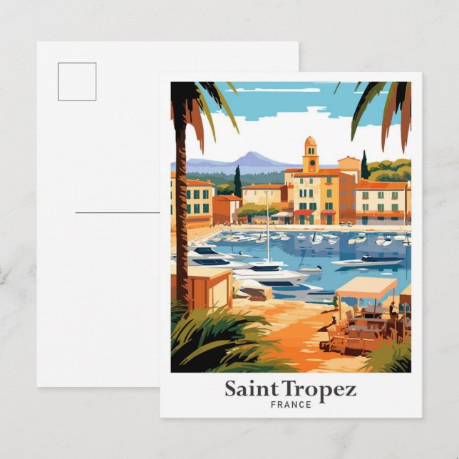 Saint Tropez Frankrike Travel Illustration Vykort (Fram/baksida)