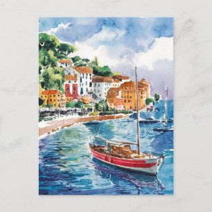 Saint Tropez Frankrike Watercolor Painting Vykort