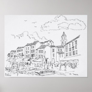 Saint-Tropez strandpromenad Franska rivieran, Fr Poster