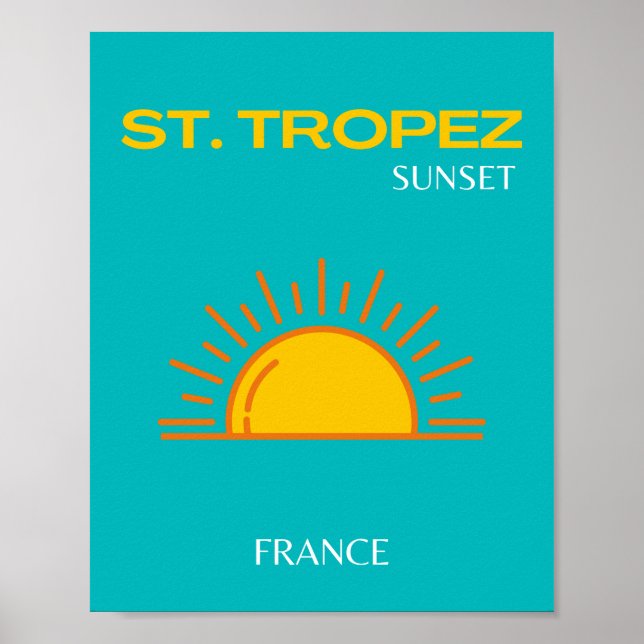 Saint Tropez, Sunset, Travel Art, Turquise Poster (Framsidan)