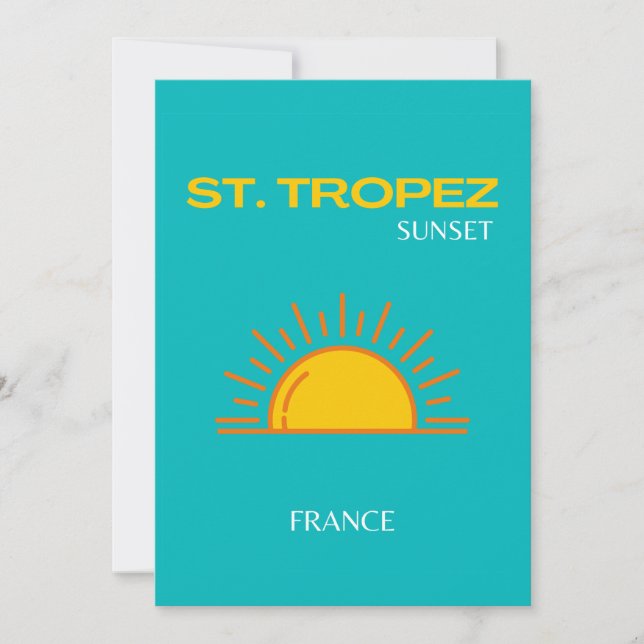 Saint Tropez, Sunset, Travel Art, Turquise Tack Kort (Framsida)