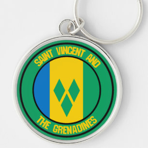 Saint Vincent och Grenadinernas Round Emblem Rund Silverfärgad Nyckelring