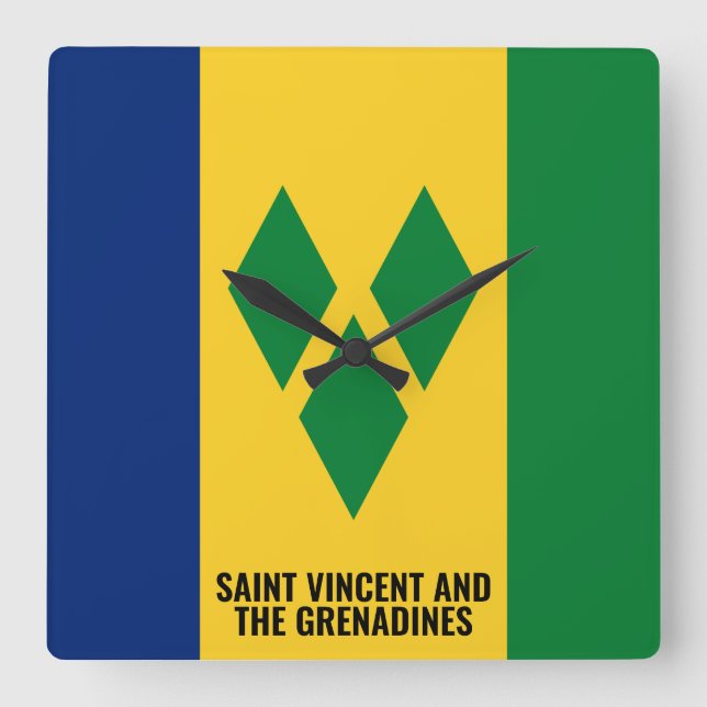 Saint Vincent och Grenadines Flagga Dazzling Fyrkantig Klocka (Framsida)