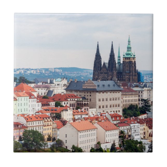 Saint Vitus Cathedral och Prag Cityscape - Tjeckie Kakelplatta (Framsidan)