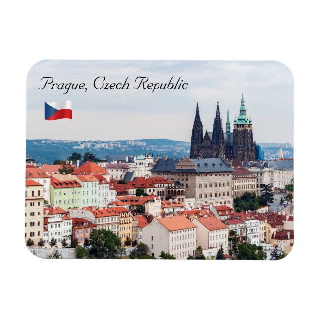 Saint Vitus Cathedral och Prag Cityscape - Tjeckie Magnet (Horisontell)