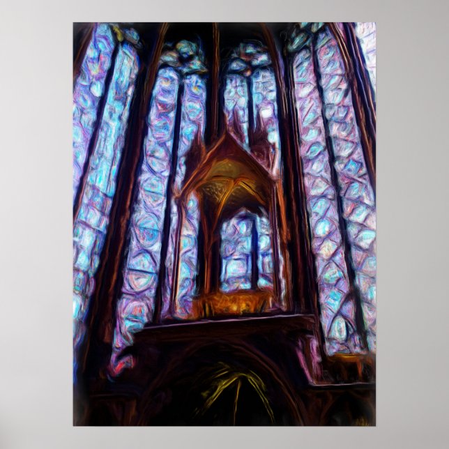 Sainte-Chapelle nedfläckad glass i Paris - Oil Poster (Framsidan)