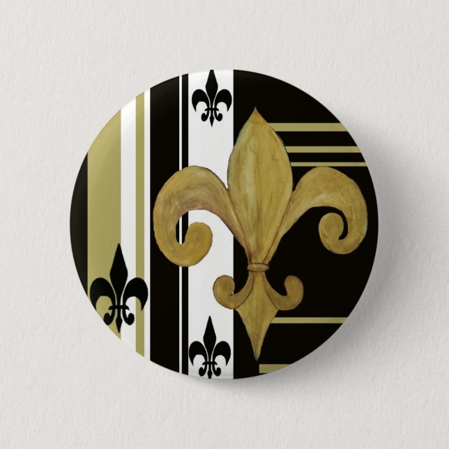 Saints Black och Guld Fleur de lis Knapp (Framsida)