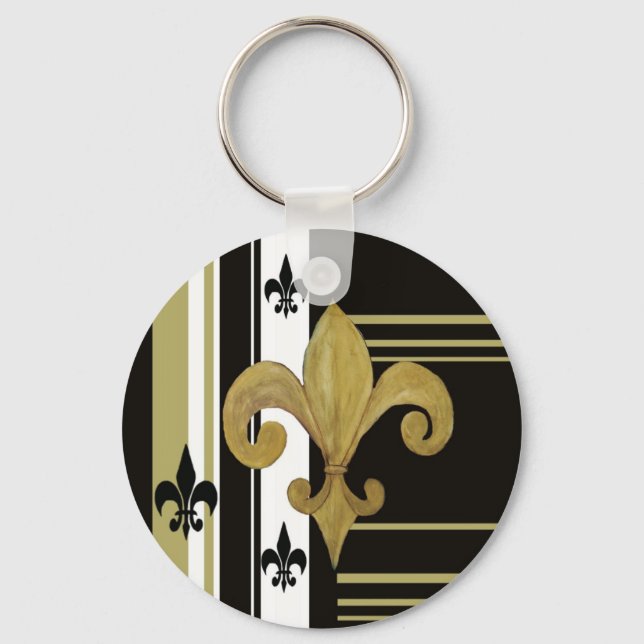 Saints Black och Guld Fleur de lis Nyckelring (Framsida)