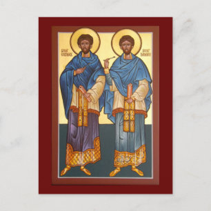 Saints Cosmas och Damian Icon Prayer Card Vykort