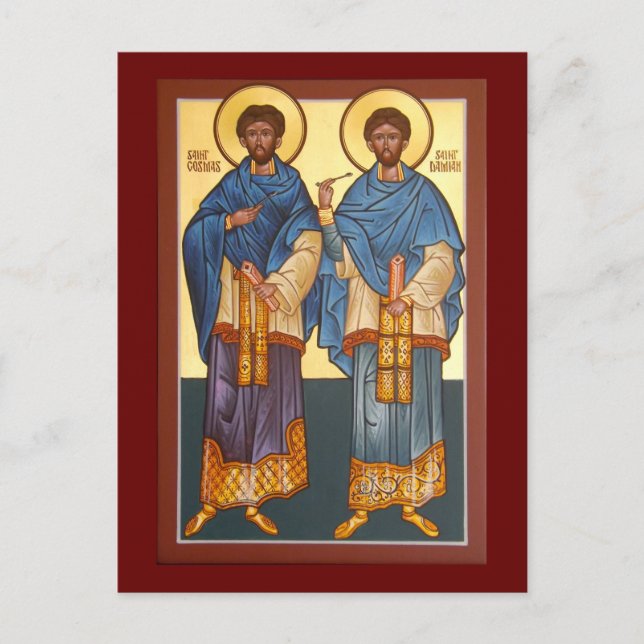 Saints Cosmas och Damian Icon Prayer Card Vykort (Framsida)