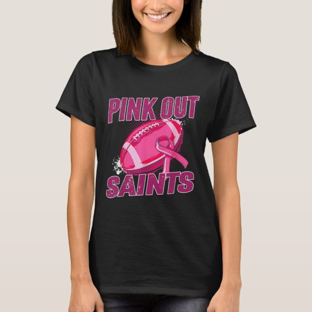 Saints Rosa Out Football Tackle Breast Cancer T Shirt (Framsida)