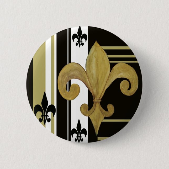Saints Svart och Guld Fleur de lis Knapp (Framsida)