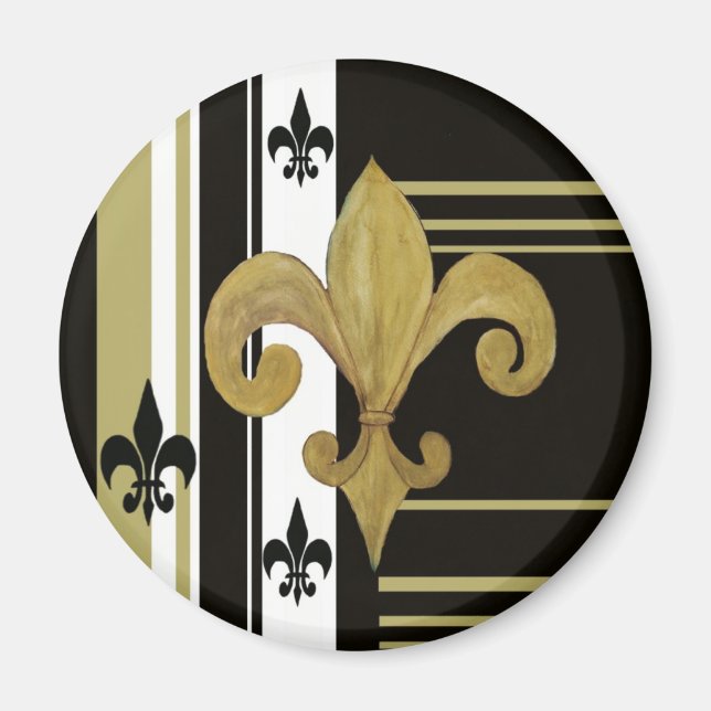 Saints Svart och Guld Fleur de lis Magnet (Framsidan)