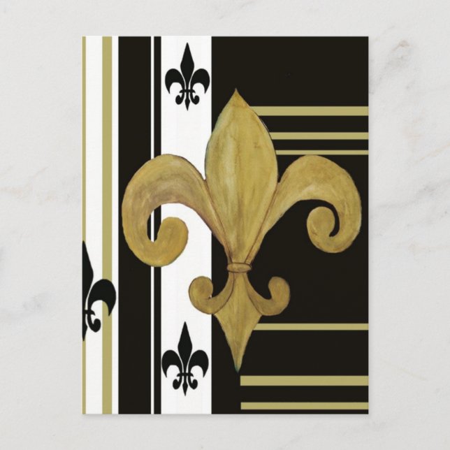 Saints Svart och Guld Fleur de lis Vykort (Framsida)