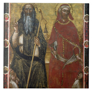 SaintsAnthony Abbot och Eligius - målad behandling Kakelplatta