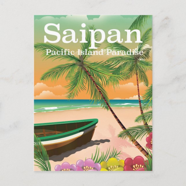 Saipan vintage resemålat reseaffisch vykort (Framsida)
