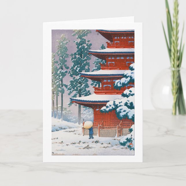 Saishoin Temple i Snö, Hasui Kawase, Woodcut Kort (Framsida)