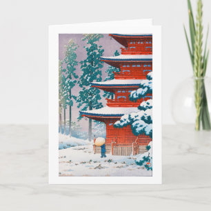 Saishoin Temple i Snö, Hasui Kawase, Woodcut Kort