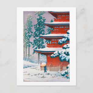 Saishoin Temple i Snö, Hasui Kawase, Woodcut Vykort