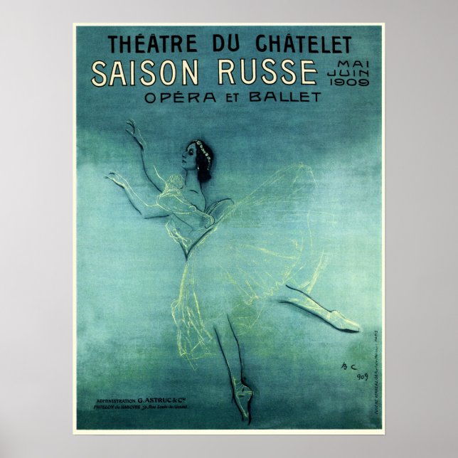 SAISON RUSSE OPERA BALLET Fransk Vintage Theater Poster (Framsidan)