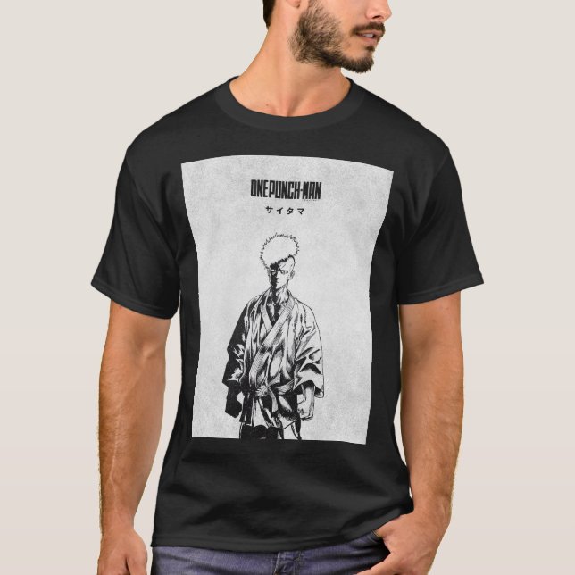 Saitama Manga Style Monochrome Poster T Shirt (Framsida)